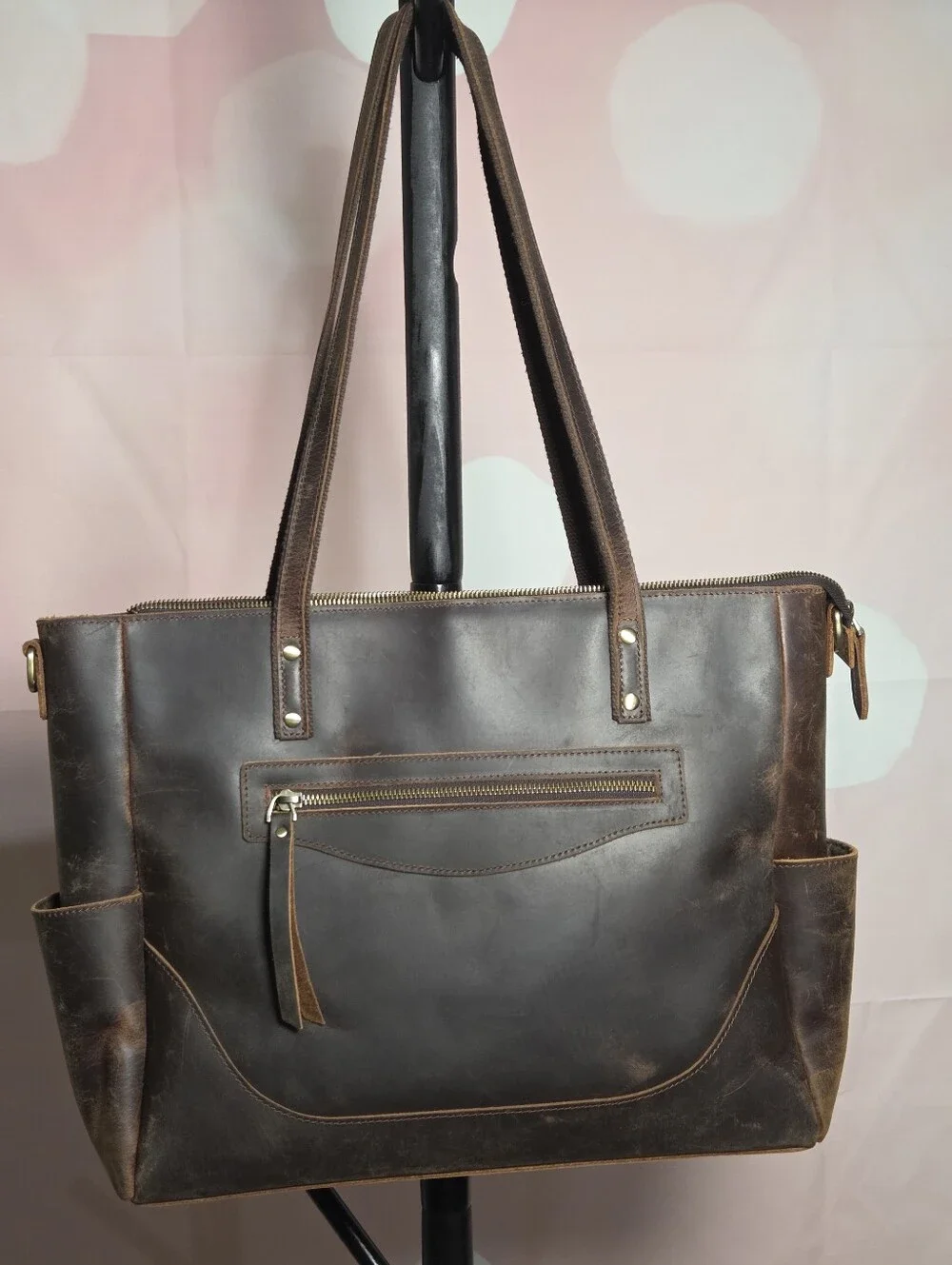 Brown Leather S Zone Tote Bag - Classic Work & Travel Carryall